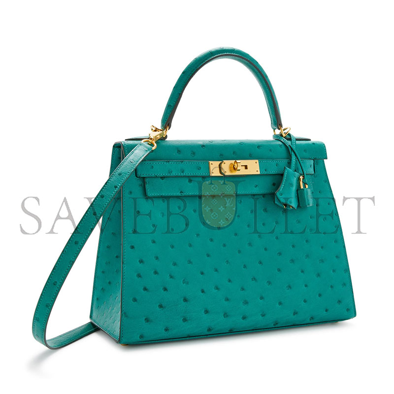 HERMÈS MASTER VERT VERONE OSTRICH KELLY SELLIER 25 GOLD HARDWARE (25*17*7cm)